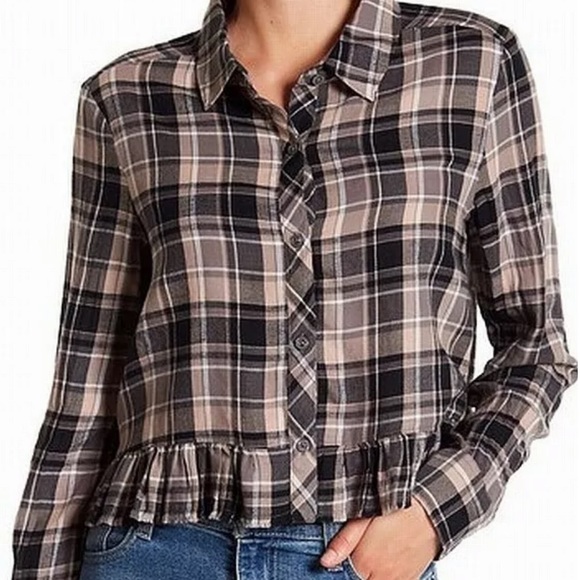 Abound Tops - Abound Ruffle Hem Button Down Shirt